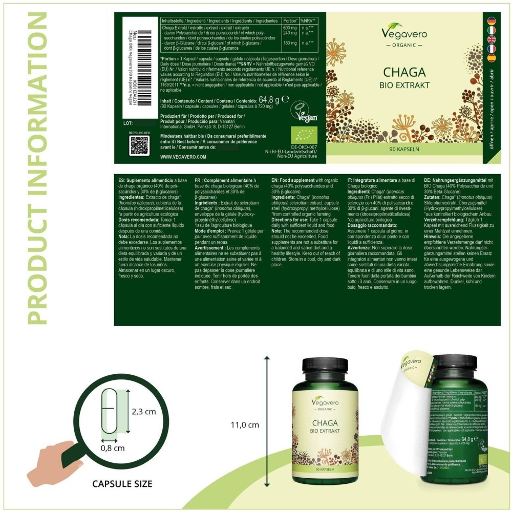 Vegavero Organic Chaga 600 mg, 90 Capsule BENEFICII CHAGA: ajuta la mentinerea functionarii normale a sistemului imunitar, contr