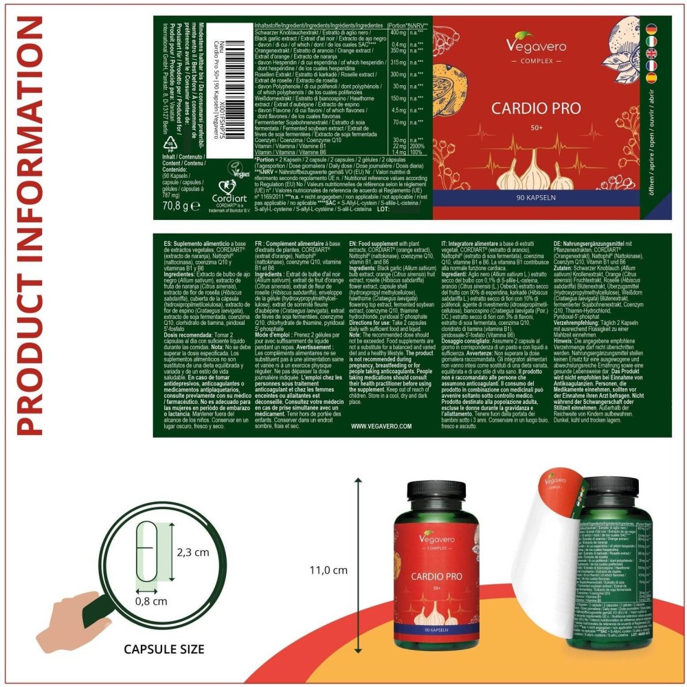 Vegavero Cardio Pro Complex, 90 Capsule Cardio Pro este o formula unica si bazata pe stiinta, dezvoltata pentru a sustine functi