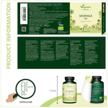 Moringa Oleifera Organic 1000 mg 180 Tablete, Vegavero Moringa Oleifera beneficii: contine antioxidanti si compusi antiinflamato