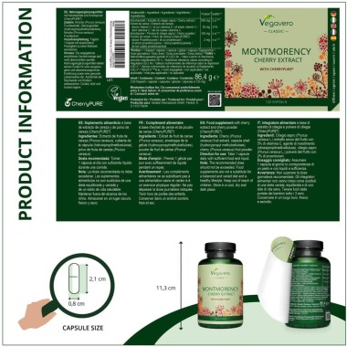 Vegavero Montmorency Cherry Extract 600 mg, 120 capsule Cireșele Montmorency conțin potasiu, fibre și o mulțime de antioxidanți 