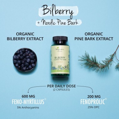 Organic Bilberry & Pine Bark, 90 Capsule (Extract de afine si extract de scoarta de pin nordic) BENEFICII- sursa de antioxidanti