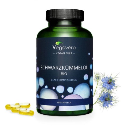Vagevero Organic Black Cumin Seed Oil 500 mg, 180 Capsule (ulei din semințe de chimen negru) Beneficii Chimen negru: Susține săn