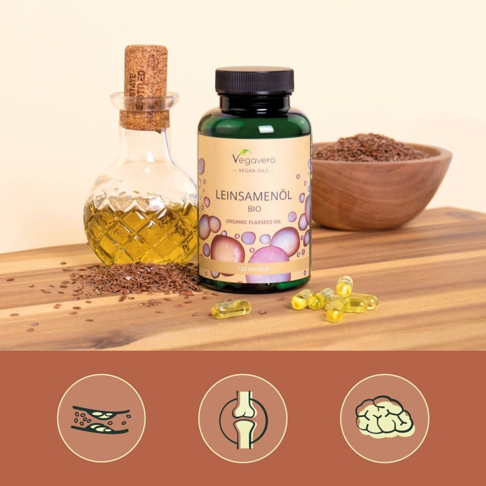 Vegavero Organic Flaxseed Oil 500 mg, 120 Capsule (Ulei din seminte de in) Uleiul din seminte de in contine in mod natural canti
