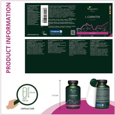 Vegavero L-Carnitin Carnipure 500 mg 120 Capsule BENEFICII L-CARNITINA: sustine procesele de ardere a grasimilor, accelereaza re