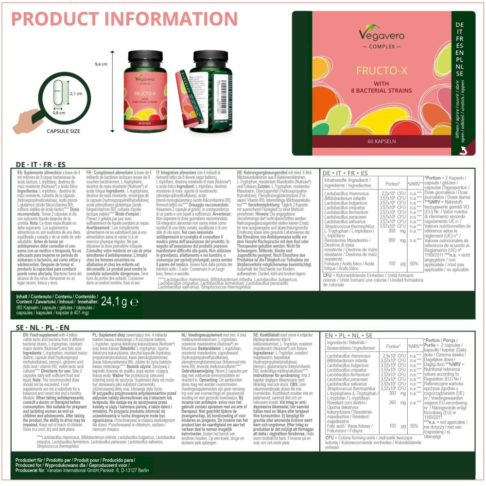Vegavero Fructo-X Complex, 60 Capsule DEZVOLTAT SPECIAL PENTRU
Persoanele cu intoleranta la fructoza sufera adesea de o lipsa de